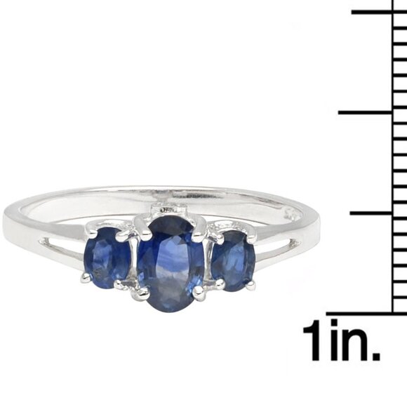 Engagement Ring 3 Natural Blue 2 Ct Sapphires & tiny Topaz Sterling Silver US 7 - Picture 6 of 14